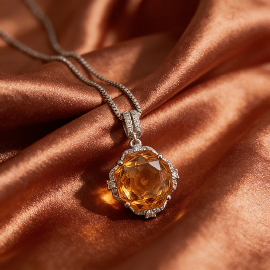Golden Sunburst Citrine Necklace — S925 Sterling Silver & Rose Cut Gemstone