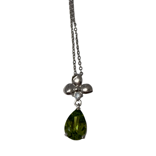 Celestial Dewdrop Peridot Necklace — S925 Sterling Silver & Pear Cut Stone