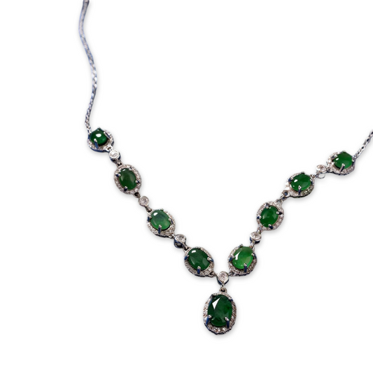 Imperial Grace Green Jade Necklace — S925 Sterling Silver & Zircon Elegance