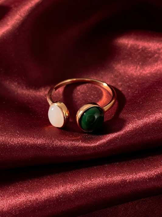 Harmony Bloom White & Green Jade Ring — 18K Gold-Plated S925 Sterling Silver