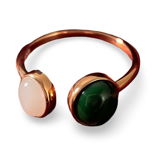 Harmony Bloom White & Green Jade Ring — 18K Gold-Plated S925 Sterling Silver