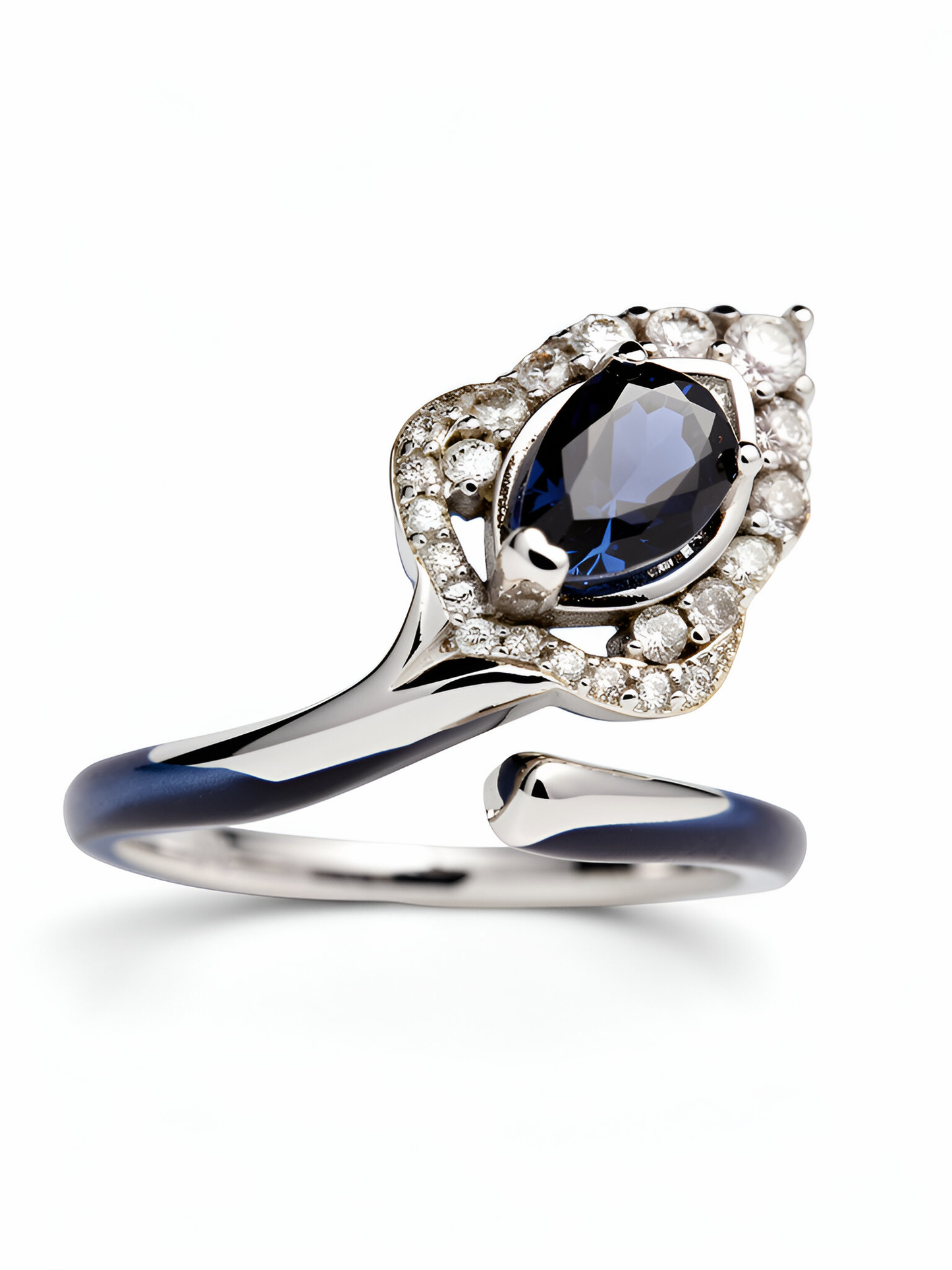 Midnight Tide London Blue Topaz Ring — Sterling Silver & Zircon Halo